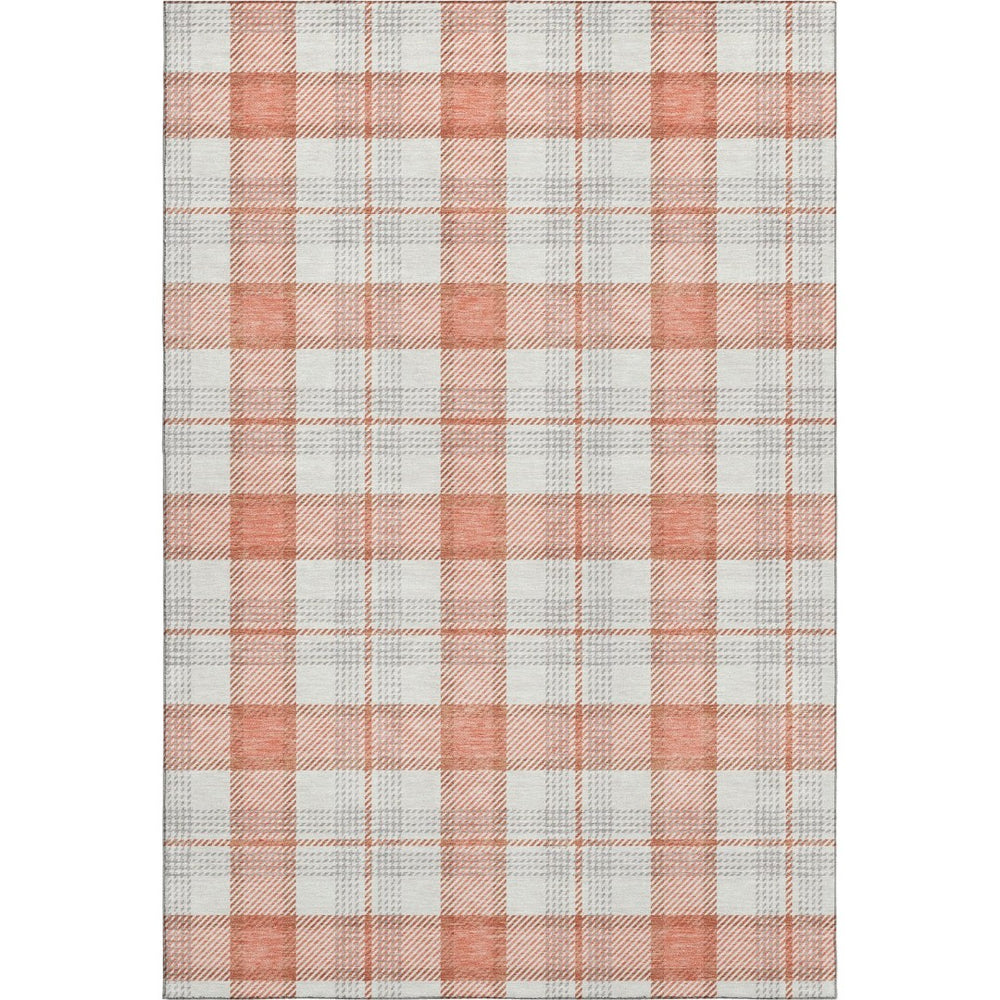 HomeRoots 9' X 12' Coral Ivory & Gray Plaid Washable Area Rug - Durable UV Protection, Stylish & Easy Care 682474
