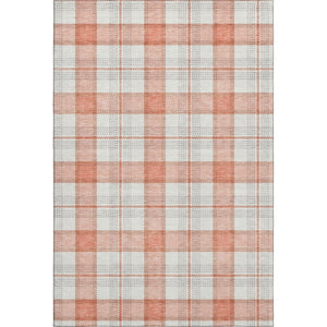 HomeRoots 9' X 12' Coral Ivory & Gray Plaid Washable Area Rug - Durable UV Protection, Stylish & Easy Care 682474