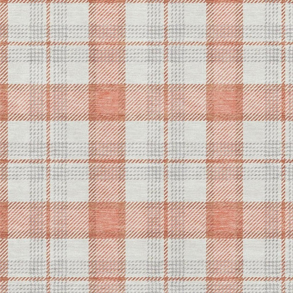 HomeRoots 9' X 12' Coral Ivory & Gray Plaid Washable Area Rug - Durable UV Protection, Stylish & Easy Care 682474