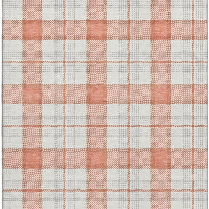 HomeRoots 9' X 12' Coral Ivory & Gray Plaid Washable Area Rug - Durable UV Protection, Stylish & Easy Care 682474