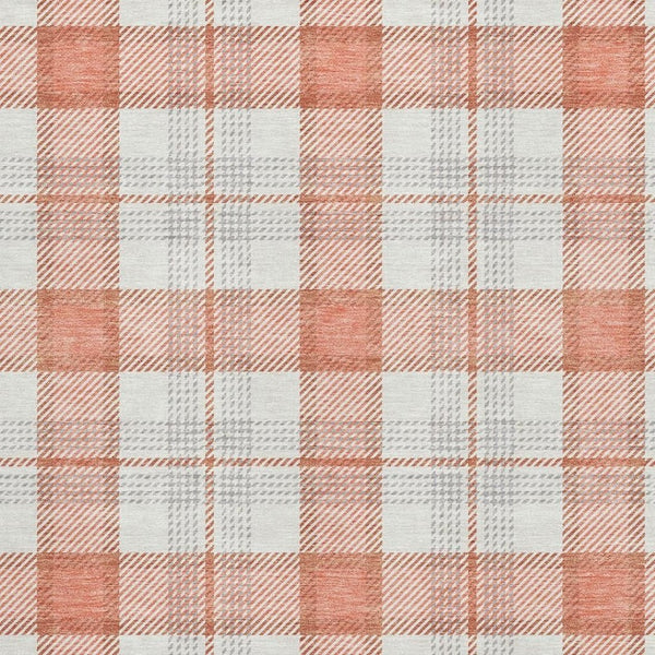 HomeRoots 10' X 14' Coral Ivory Gray Plaid Washable Area Rug – Durable, UV Protected, Perfect for Families 682475