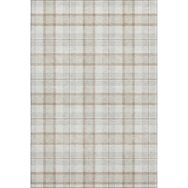 HomeRoots 5' X 8' Linen Beige Gray Plaid Area Rug – Washable, UV Protected, Durable & Stylish for Any Space 682477