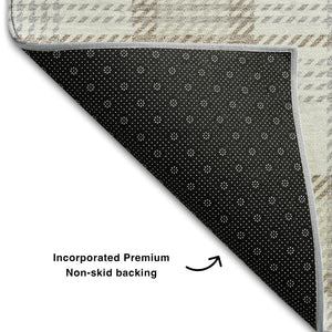 HomeRoots 5' X 8' Linen Beige Gray Plaid Area Rug – Washable, UV Protected, Durable & Stylish for Any Space 682477