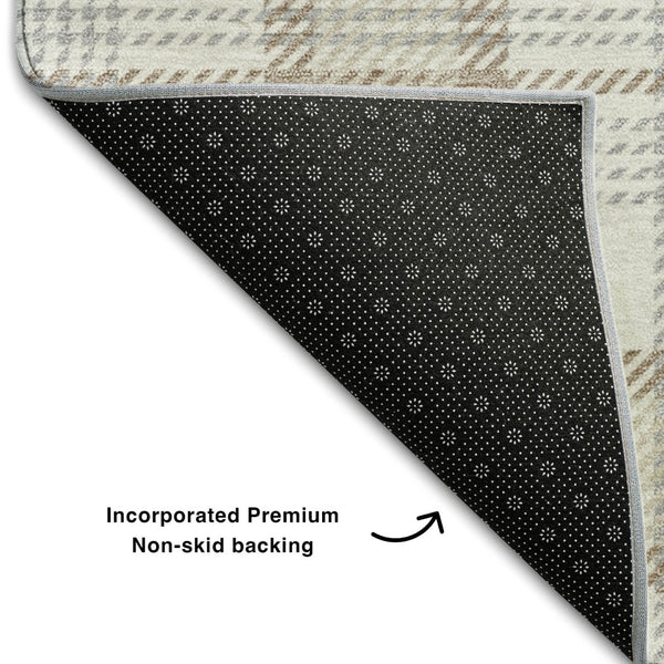 HomeRoots 5' X 8' Linen Beige Gray Plaid Area Rug – Washable, UV Protected, Durable & Stylish for Any Space 682477