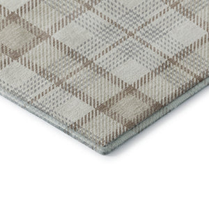 HomeRoots 5' X 8' Linen Beige Gray Plaid Area Rug – Washable, UV Protected, Durable & Stylish for Any Space 682477