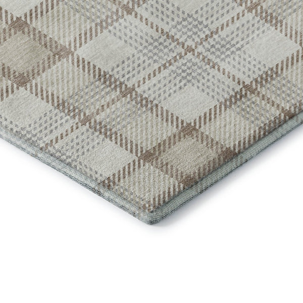 HomeRoots 5' X 8' Linen Beige Gray Plaid Area Rug – Washable, UV Protected, Durable & Stylish for Any Space 682477