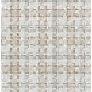 HomeRoots 5' X 8' Linen Beige Gray Plaid Area Rug – Washable, UV Protected, Durable & Stylish for Any Space 682477