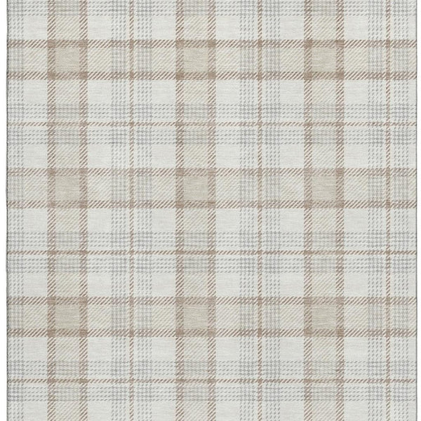 HomeRoots 5' X 8' Linen Beige Gray Plaid Area Rug – Washable, UV Protected, Durable & Stylish for Any Space 682477