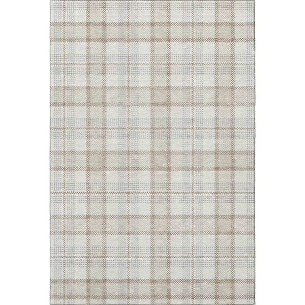 HomeRoots 5' X 8' Linen Beige Gray Plaid Area Rug – Washable, UV Protected, Durable & Stylish for Any Space 682477