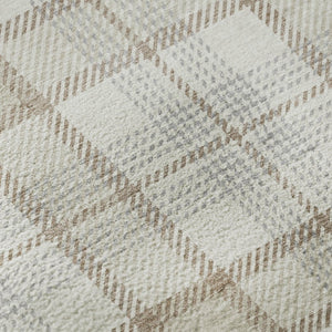 HomeRoots 8' Washable Round Rug in Linen Beige & Gray Plaid – Durable, Stain-Resistant with UV Protection! 682478