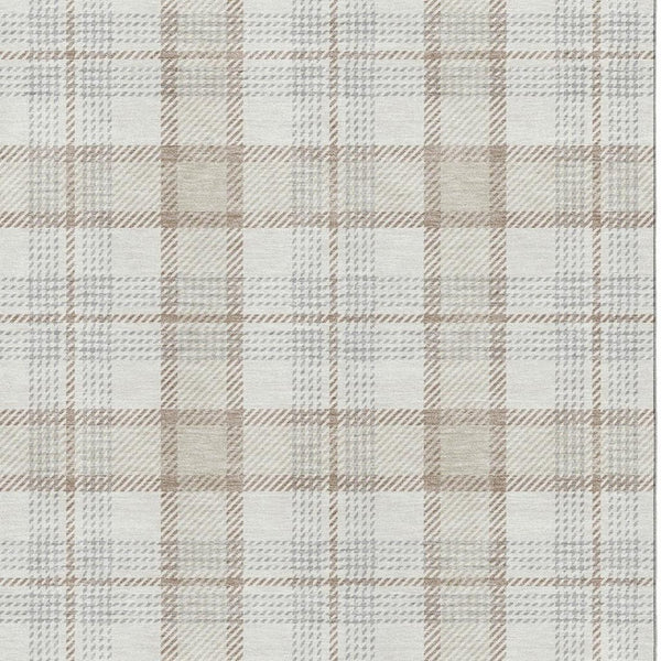 HomeRoots 8' X 10' Linen Beige and Gray Plaid Washable Area Rug - Stain Resistant, UV Protected, Durable Design 682479