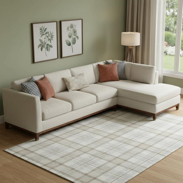 HomeRoots 9' X 12' Linen Beige and Gray Plaid Washable Area Rug - Durable, Stain-Resistant, UV Protected Design 682480