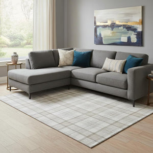 HomeRoots 10' X 14' Washable Area Rug in Linen Beige & Gray Plaid - Durable, UV-Protected for High-Traffic Spaces 682481