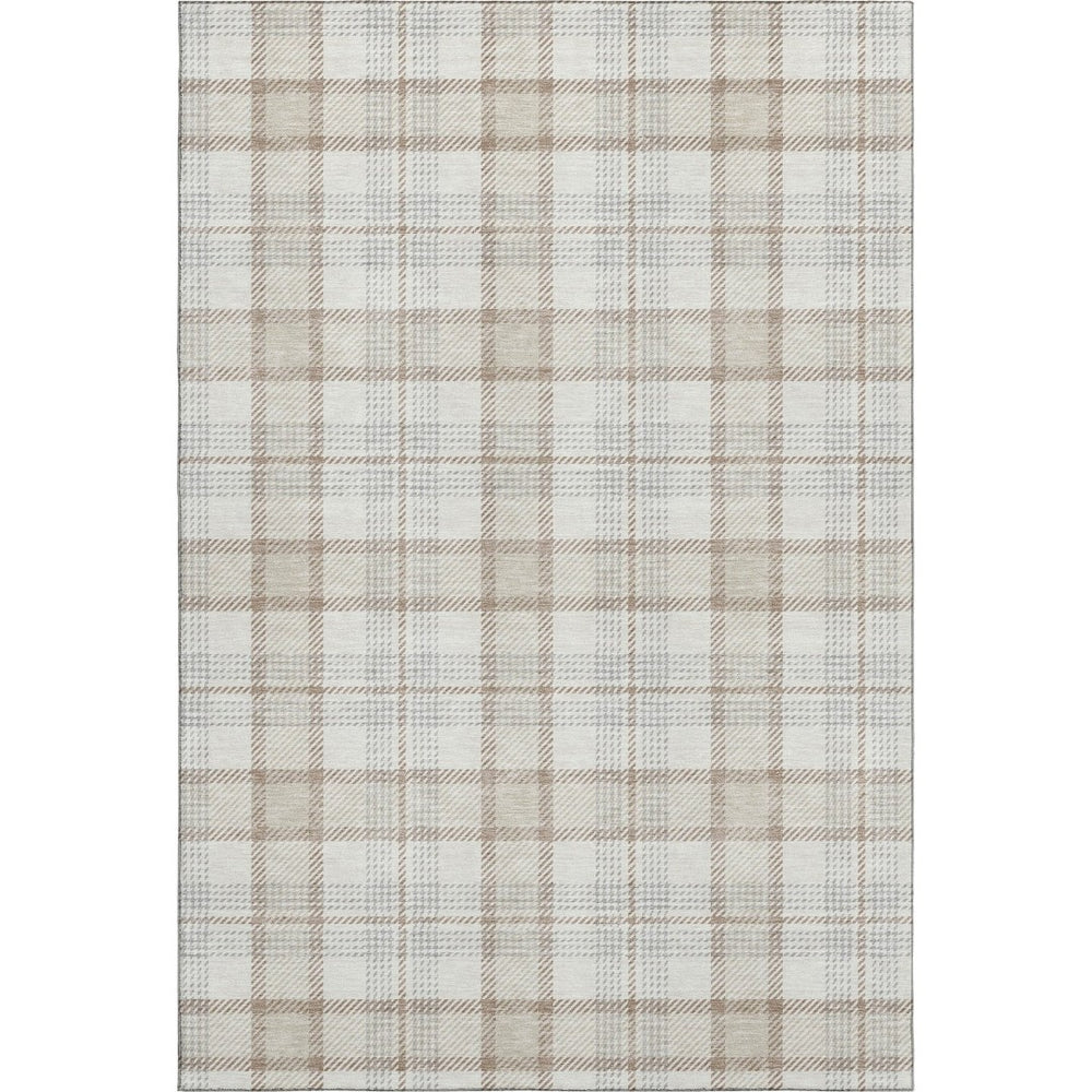 HomeRoots 10' X 14' Washable Area Rug in Linen Beige & Gray Plaid - Durable, UV-Protected for High-Traffic Spaces 682481