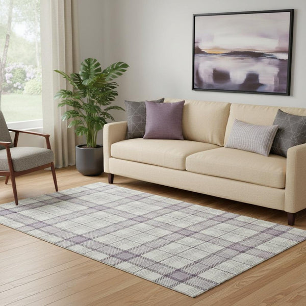 HomeRoots 5' X 8' Lavender Plaid Area Rug – Washable, Stain Resistant, Durable with UV Protection for Homes 682483