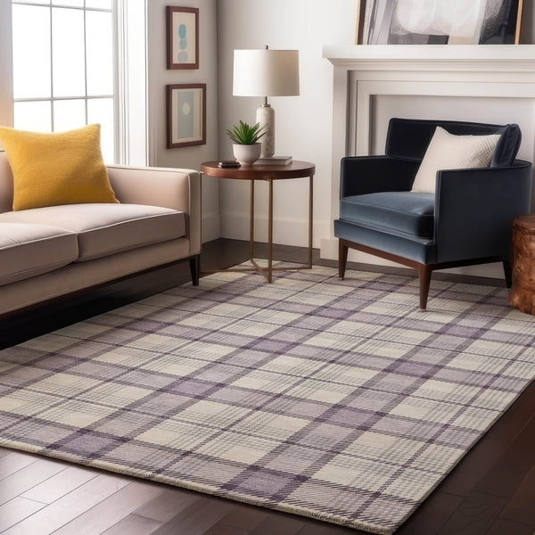 HomeRoots 5' X 8' Lavender Plaid Area Rug – Washable, Stain Resistant, Durable with UV Protection for Homes 682483