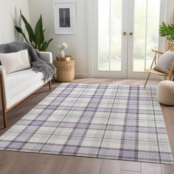 HomeRoots 5' X 8' Lavender Plaid Area Rug – Washable, Stain Resistant, Durable with UV Protection for Homes 682483