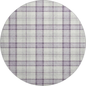 HomeRoots 8' Lavender Plaid Round Rug – Washable, UV-Protected, Durable, Stain-Resistant for Active Homes 682484