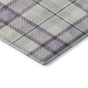 HomeRoots 8' Lavender Plaid Round Rug – Washable, UV-Protected, Durable, Stain-Resistant for Active Homes 682484
