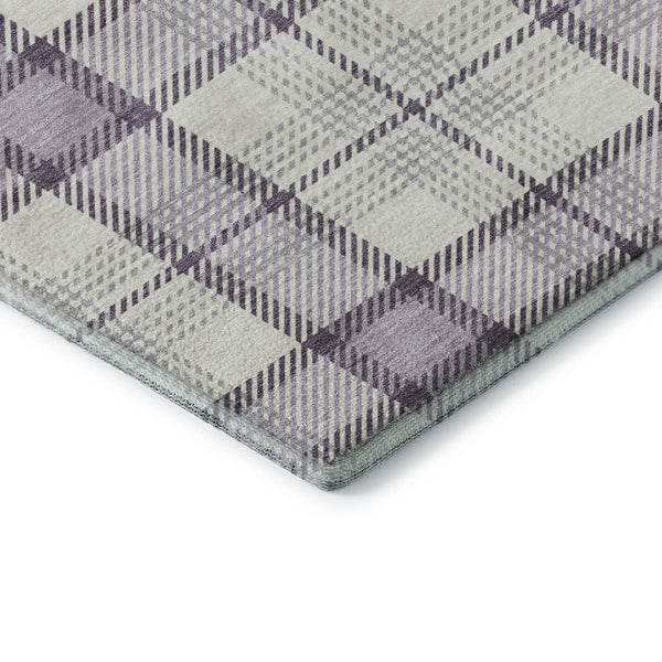 HomeRoots 8' Lavender Plaid Round Rug – Washable, UV-Protected, Durable, Stain-Resistant for Active Homes 682484