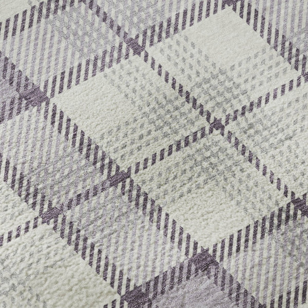 HomeRoots 8' Lavender Plaid Round Rug – Washable, UV-Protected, Durable, Stain-Resistant for Active Homes 682484