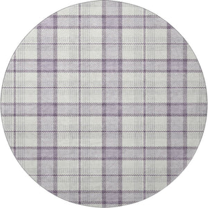 HomeRoots 8' Lavender Plaid Round Rug – Washable, UV-Protected, Durable, Stain-Resistant for Active Homes 682484