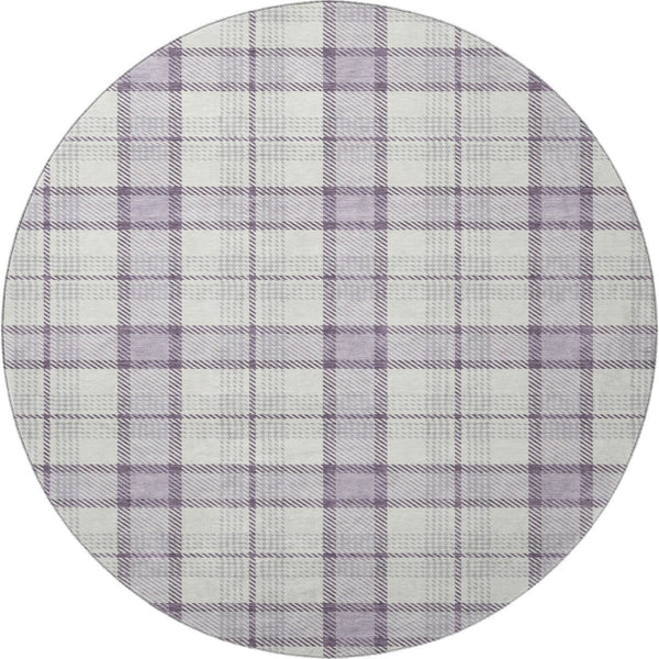HomeRoots 8' Lavender Plaid Round Rug – Washable, UV-Protected, Durable, Stain-Resistant for Active Homes 682484