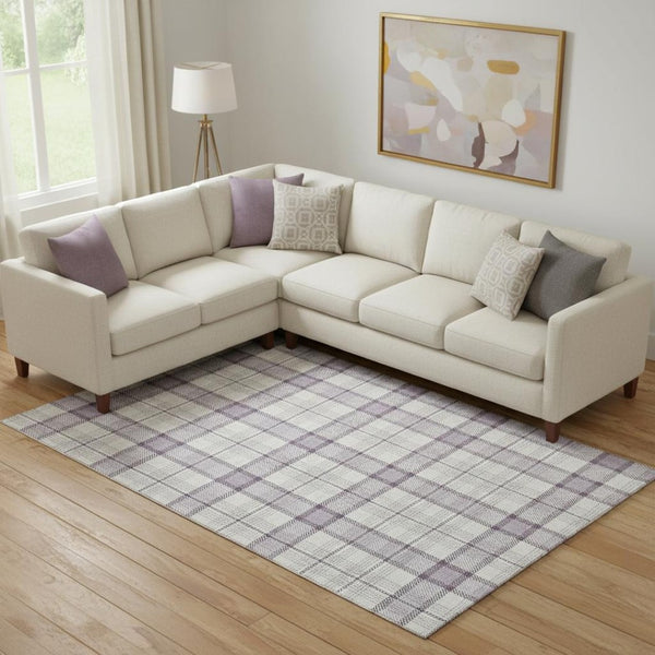 HomeRoots 9' X 12' Stylish Lavender, Ivory & Purple Plaid Area Rug - Washable, UV Protected & Pet Friendly! 682486