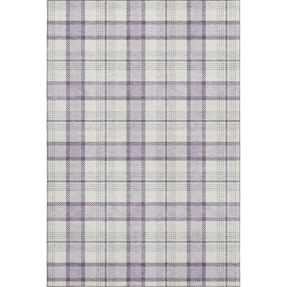 HomeRoots 9' X 12' Stylish Lavender, Ivory & Purple Plaid Area Rug - Washable, UV Protected & Pet Friendly! 682486