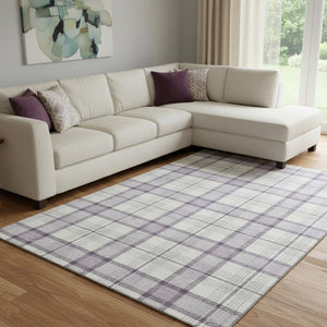 HomeRoots 10' X 14' Stylish Lavender Plaid Area Rug - Washable, Stain-Resistant, UV Protected for Busy Homes 682487