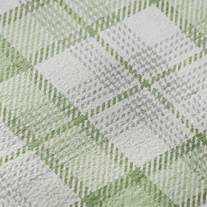 HomeRoots 8' Mint Green, Ivory & Gray Plaid Washable Round Rug - Durable, UV-Protected, Easy Care for Any Space 682490