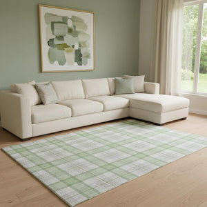 HomeRoots 8' X 10' Mint Green Plaid Area Rug - Washable, UV-Protected, Stylish, Durable & Family-Friendly Decor 682491
