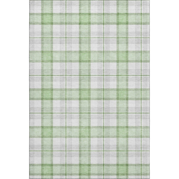 HomeRoots 9' X 12' Stylish Mint Green Plaid Washable Area Rug - Durable, UV Protected, Perfect for Family Spaces! 682492
