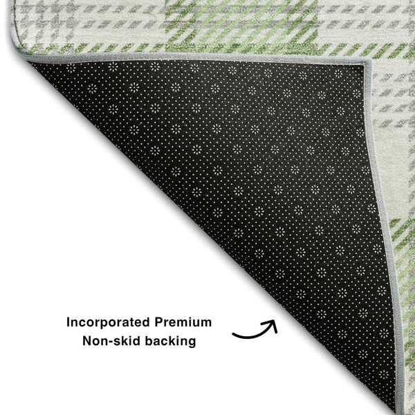 HomeRoots 9' X 12' Stylish Mint Green Plaid Washable Area Rug - Durable, UV Protected, Perfect for Family Spaces! 682492