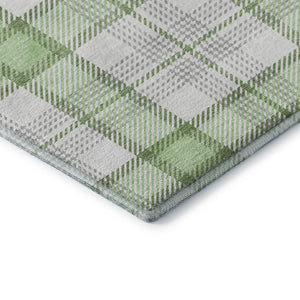 HomeRoots 9' X 12' Stylish Mint Green Plaid Washable Area Rug - Durable, UV Protected, Perfect for Family Spaces! 682492