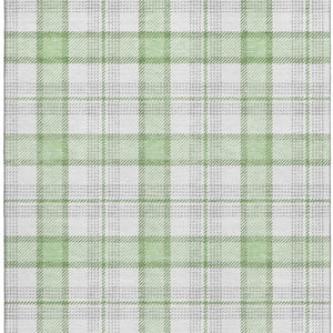HomeRoots 9' X 12' Stylish Mint Green Plaid Washable Area Rug - Durable, UV Protected, Perfect for Family Spaces! 682492