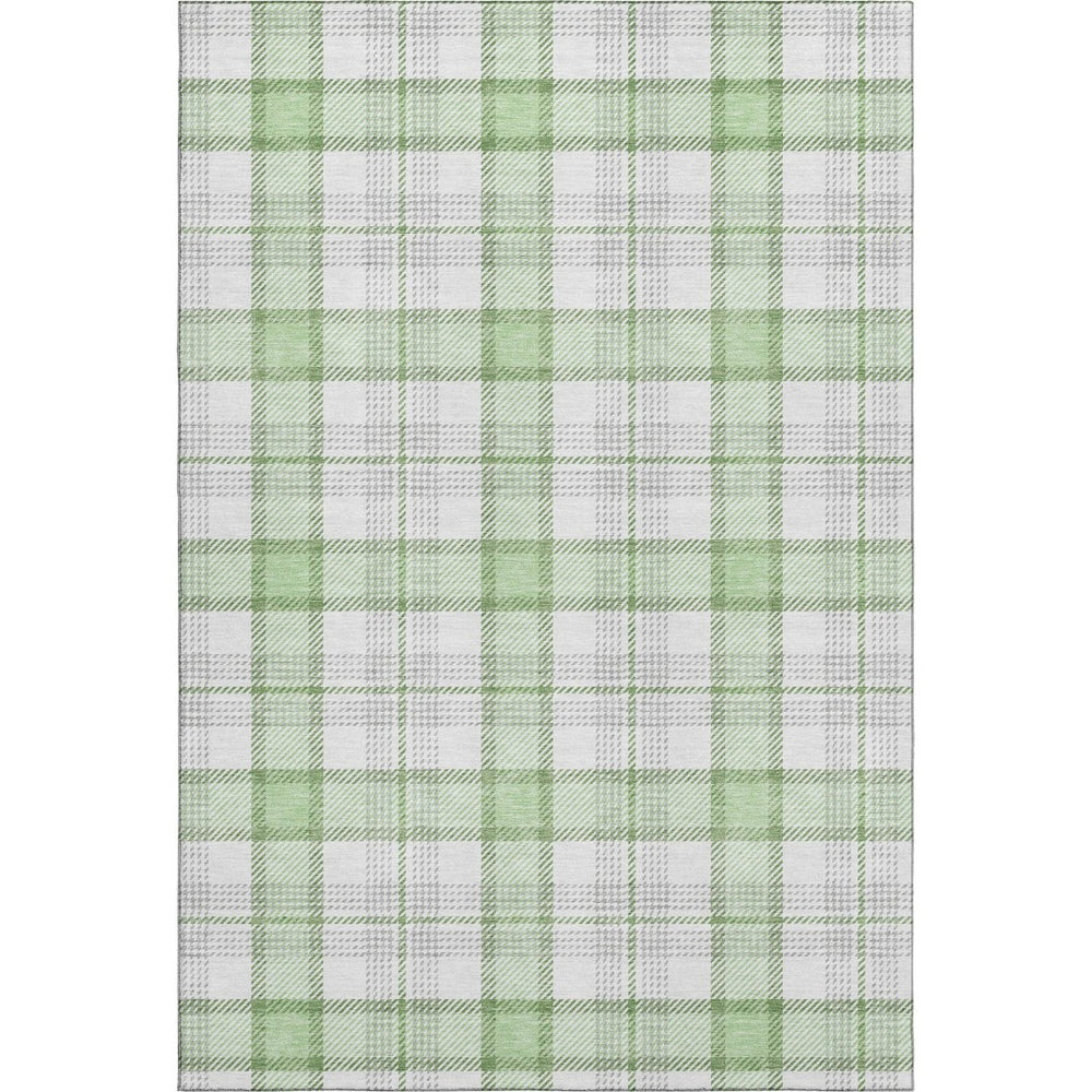 HomeRoots 10' Mint Green, Ivory & Gray Plaid Area Rug - Washable, UV Protected, Durable for Everyday Living Spaces 682493