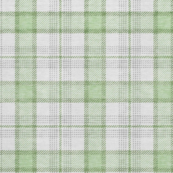 HomeRoots 10' Mint Green, Ivory & Gray Plaid Area Rug - Washable, UV Protected, Durable for Everyday Living Spaces 682493