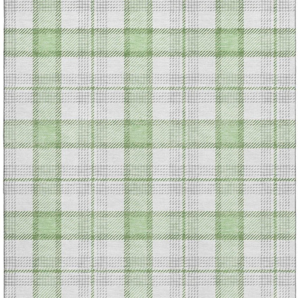 HomeRoots 10' Mint Green, Ivory & Gray Plaid Area Rug - Washable, UV Protected, Durable for Everyday Living Spaces 682493