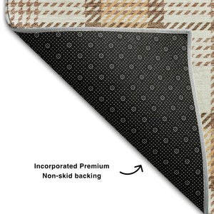 HomeRoots 5' X 8' Washable Plaid Area Rug in Peach, Ivory & Brown - Durable, Stain-Resistant, UV Protected Rug 682495