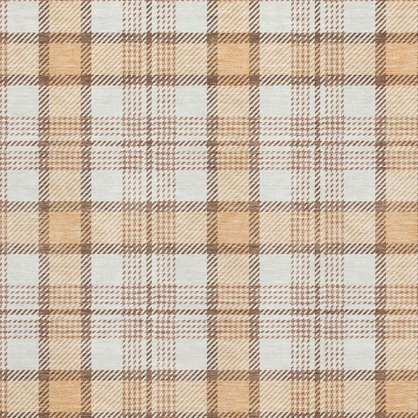 HomeRoots 5' X 8' Washable Plaid Area Rug in Peach, Ivory & Brown - Durable, Stain-Resistant, UV Protected Rug 682495