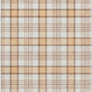HomeRoots 5' X 8' Washable Plaid Area Rug in Peach, Ivory & Brown - Durable, Stain-Resistant, UV Protected Rug 682495