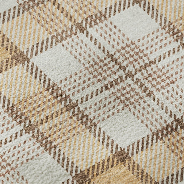 HomeRoots 8' Stylish Peach Ivory Brown Plaid Washable Round Rug with UV Protection for Indoor & Outdoor Use 682496