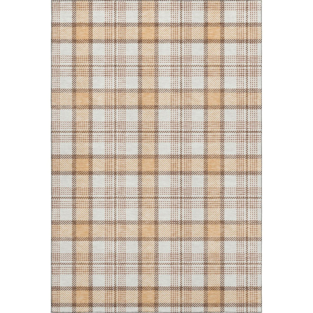 HomeRoots 8' X 10' Stylish Peach Ivory Brown Plaid Washable Area Rug - UV Protected, Durable & Easy Care 682497