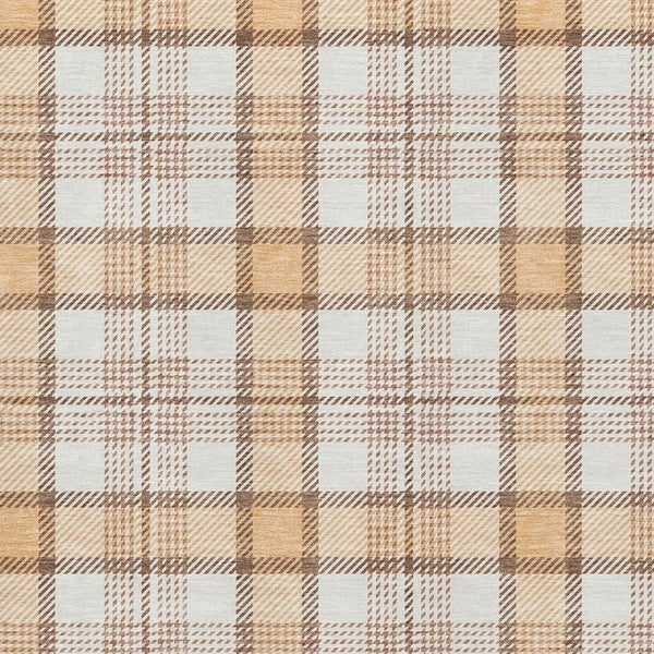 HomeRoots 8' X 10' Stylish Peach Ivory Brown Plaid Washable Area Rug - UV Protected, Durable & Easy Care 682497