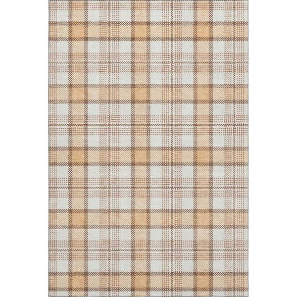 HomeRoots 9' X 12' Peach Ivory Brown Plaid Area Rug - Durable, Stain-Resistant, UV Protected for Homes & Kids 682498