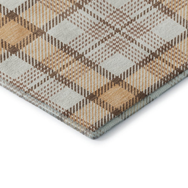 HomeRoots 9' X 12' Peach Ivory Brown Plaid Area Rug - Durable, Stain-Resistant, UV Protected for Homes & Kids 682498