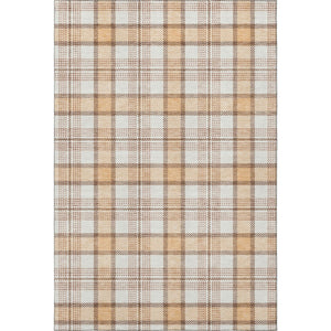 HomeRoots 9' X 12' Peach Ivory Brown Plaid Area Rug - Durable, Stain-Resistant, UV Protected for Homes & Kids 682498