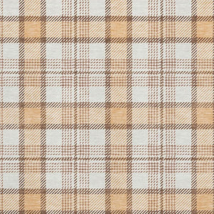 HomeRoots 10' Peach Ivory Brown Plaid Washable Area Rug with UV Protection for Family Rooms & Patios 682499