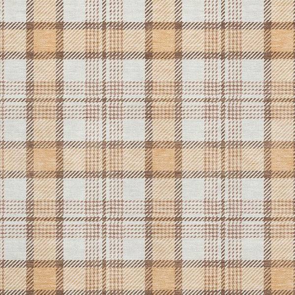 HomeRoots 10' Peach Ivory Brown Plaid Washable Area Rug with UV Protection for Family Rooms & Patios 682499